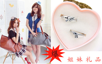 情侶戒指 姐妹一對創(chuàng)意韓版女戒子 鈦鋼姐妹指環(huán)首飾品