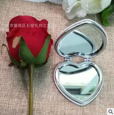 高檔金屬化妝鏡心形雙面折疊便攜水晶化妝小鏡子B13-1-1
