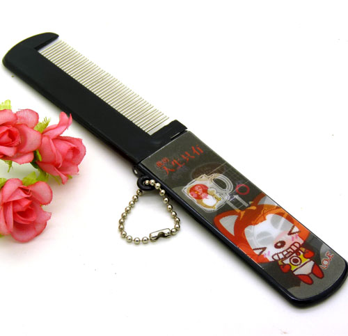 便攜卡通梳子 鋼齒小梳 化妝梳 折疊式梳子 鏡梳套裝----立體3D卡通鐵齒帶鏡折疊梳C3-1-6