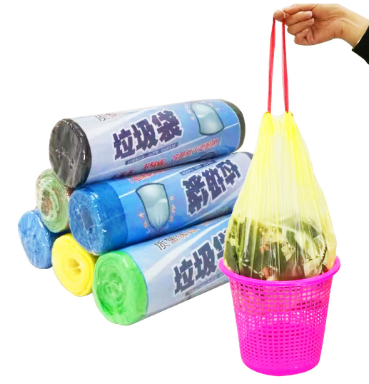 穿繩垃圾袋一次性手提式自動(dòng)收口垃圾袋家用加厚彩色抽繩垃圾袋