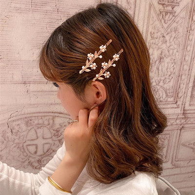 韓國(guó)時(shí)尚網(wǎng)紅梅花發(fā)夾少女珍珠一字夾C3-1-2