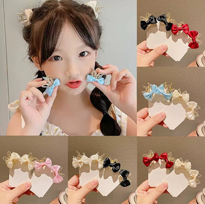 公主皇冠不傷發(fā)夾子女童蝴蝶結(jié)頭飾發(fā)抓（個）六C5-1-3