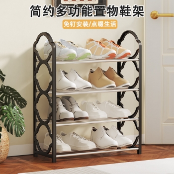 不銹鋼置物架四層簡(jiǎn)易鞋架四層花邊鞋架 40/箱（黑色）六A3-1-4