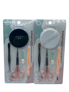 YH-758美妝工具鑷子剪刀去死皮眼影刷海綿5件套六C2-2-4