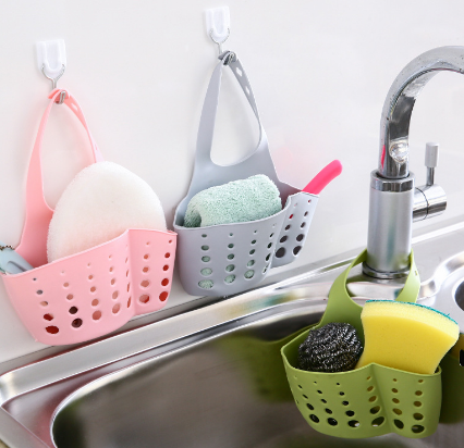 創(chuàng)意可調(diào)節(jié)按扣式水槽收納掛籃 廚房置物架水龍頭海綿瀝水掛袋六A6-2-上