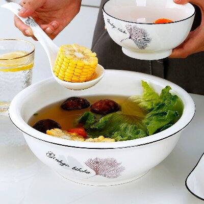 （一等）9寸大碗湯碗面碗創(chuàng)意家用餐具陶瓷碗湯盆—銀杏葉26個/件六2號ZBJ4-2-1