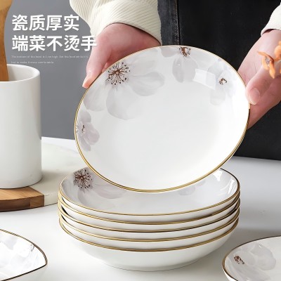 60/件（優(yōu)等商超款）7.1寸全彩中式復(fù)古家用陶瓷盤子圓盤菜盤-煙雨六2號(hào)ZBJ1-2-1