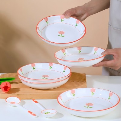 60/件（優(yōu)等商超款）7.1寸全彩中式復(fù)古家用陶瓷盤子圓盤菜盤-郁金香六2號ZBJ1-2-1